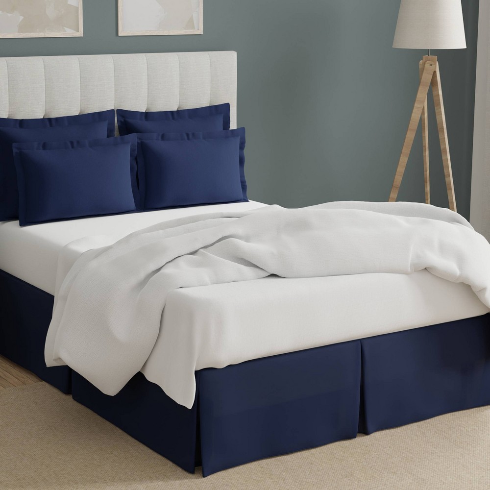 Photos - Bed Linen King Wrap-around Tailored Bed Skirt Navy - Bed Maker's: Polyester, Machine