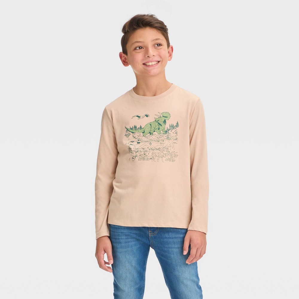 Boys' Long Sleeve Dinosaur Landscape Graphic - Cat & Jack™ Beige size XS