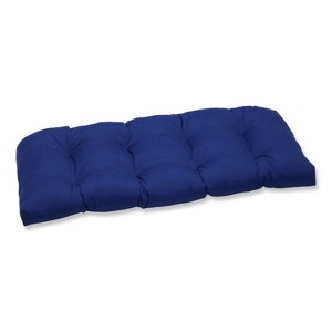Outdoor Wicker Loveseat Cushion - Navy Fresco Solid - Pillow Perfect: Weather-Resistant Patio Bench Seat Cushion with Tufted Design - 1 of 3