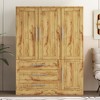 Vynxaria 4-Door Wardrobe Armoire Closet with 3 Drawers - Spacious and Stylish Storage Solution in Natural Finish - 3 of 4