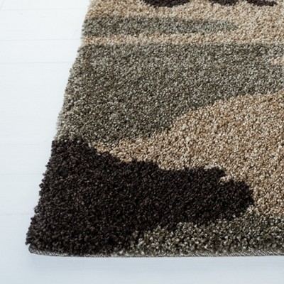 Gray and Beige Camouflage Shag Area Rug 8'6" x 12'