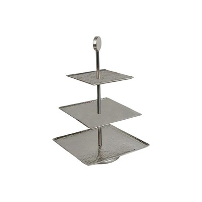 HomeRoots 14" Silver Square Stainless Steel Hammered Three Tier Tray