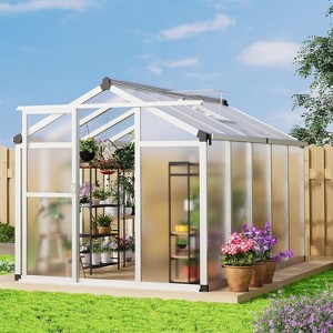 6x10 FT Polycarbonate Greenhouse, Heavy-Duty Aluminum Frame Walk-in Garden Greenhouse with Roof Vent for Backyard or Patio - 1 of 4