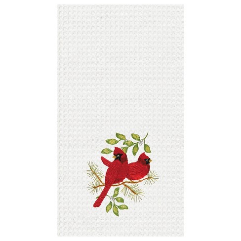 Embroidered American Robin Bird White Kitchen Terry Waffle Weave