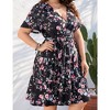 YESFASHION Women Plus Size Summer Dress V Neck Wrap High Waist Short Sleeve Ruffle Casual Midi Flowy A-line Boho Dresses - 3 of 4