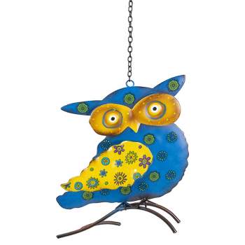 Northlight 7.75" Blue and Yellow Metal Owl Outdoor Wall Hanging