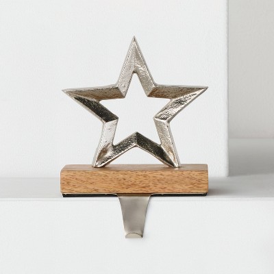 Metal & Wood Decorative Star Christmas Stocking Holder Silver - Wondershop™