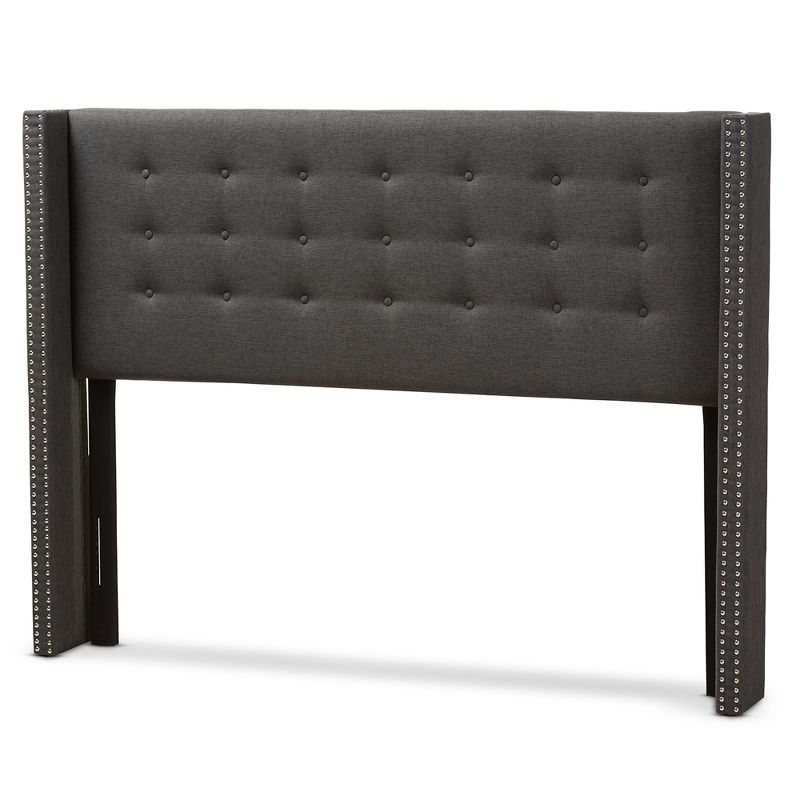 Queen Ginaro Modern and Contemporary Fabric Button Tufted Nail Head Winged Headboard Dark Gray - Baxton Studio, 1 of 7