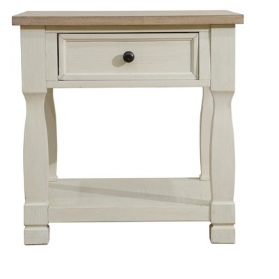 DOMETOUR Light Brown MDF Top and White Oak Drawer Living Room Side Table