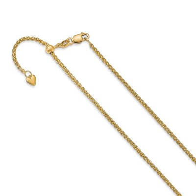 Black Bow Jewelry 1.6mm 14k Yellow Gold Adjustable Hollow Wheat Chain Necklace