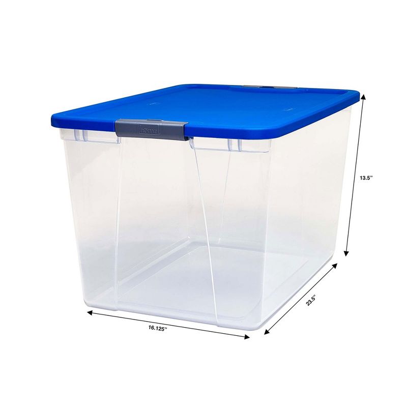 Homz 64 Quart Secured Seal Latch Extra Large Single Clear Stackable Storage Container Tote with Blue Lid for Home, Garage, or Basement (2 Pack), 5 of 7