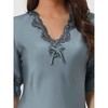 cheibear Womens Satin Lace V Neck 3/4 Sleeve Lingerie Silky Lounge Nightgowns - 4 of 4