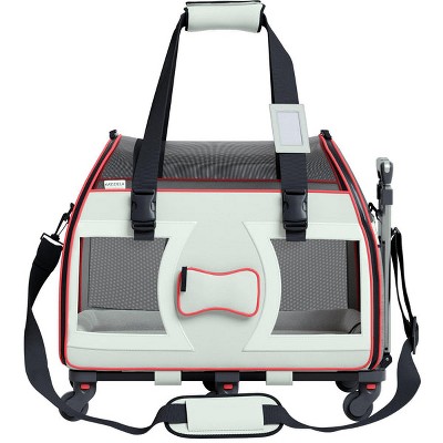 Medium Gray and Red Soft-Sided Rolling Pet Carrier