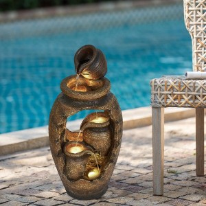 NAYSAYE Fountain Decorative 3 Tier Water Feature Rustic Design for Indoor Outdoor, Brown, 11.8"*32.7"*22" - 1 of 4