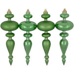 Northlight Commercial Size 2-Finish Christmas Finial Shatterproof Ornaments - Green -12" - 4ct - 1 of 4