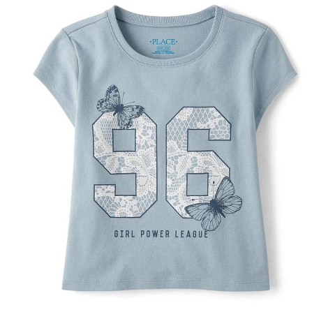The Children's Place Girls Short Sleeve Girl Power League Graphic Baby Tee Blue M (7/8)