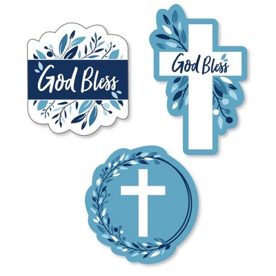 Big Dot of Happiness Blue Elegant Cross - DIY Shaped Boy Religious Party Cut-Outs - 24 Count