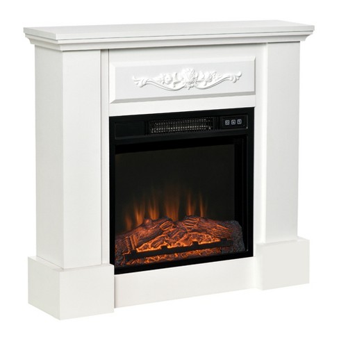 Homcom 32 Electric Fireplace With Mantel, Freestanding Heater With Led Log  Flame, Overheat Protection And Remote Control, 1400w, White : Target
