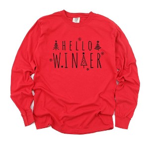 Simply Sage Market Women's Hello Winter Trees Long Sleeve Garment Dyed Tee - 1 of 4