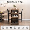 Bar Table and Chairs for 2, Dining Room Table with Double Tier Wine Rack and Glasses Hanging, White Marble Pattern and 2 Velvet Seat - 3 of 4