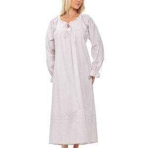 ADR Women's Cotton Nightgown, Long Sleeve Poet Nightshirt Ruffled Vintage Night Dress Gown - 1 of 4