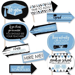 Big Dot of Happiness Funny Light Blue Graduation Party Photo Booth Props Kit - 10 Piece - 1 of 4