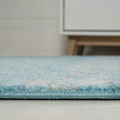 Turquoise and Cream Moroccan Synthetic Area Rug, 5'3" x 7'7"
