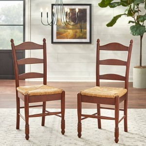 Buylateral Set of 2 Farmhouse Two Tone Ladder Back Wicker Seat Dining Chairs - 1 of 4