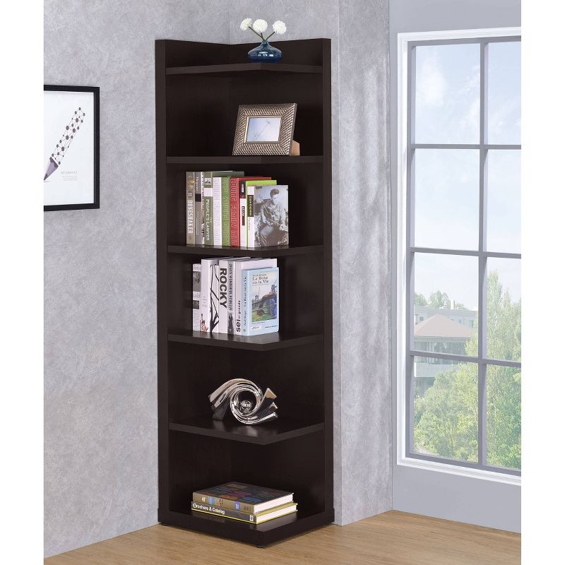 71&#34; Modern 6 Shelf Corner Bookcase Cappuccino - Coaster, 3 of 11