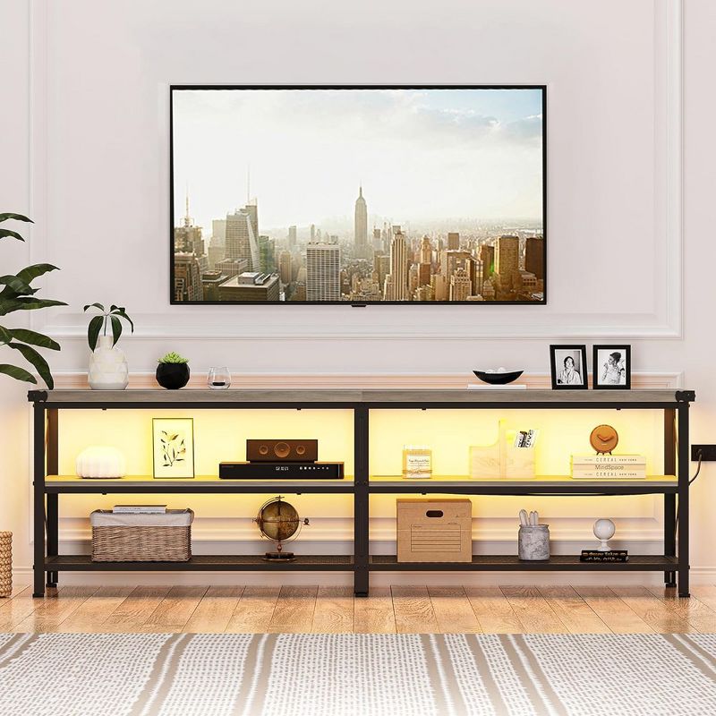 Whizmax LED TV Stand, Entertainment Center for 80 inch TV Media Console Table, Gaming TV Stand with Storage Shelves and Power Outlets for Living Room, 4 of 10