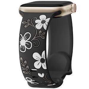 HTUTWOO Floral Apple Watch Band, Engraved Flower Silicone Strap 38/40/41/42/43/44/45/49mm for iWatch Series 11 10 9 8 7 6 5 4 3 2 SE Ultra - 1 of 4