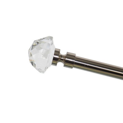 Versailles Crystale Gem Finial Steel Heavy Duty Curtain Rod Set for Windows Brushed Nickel