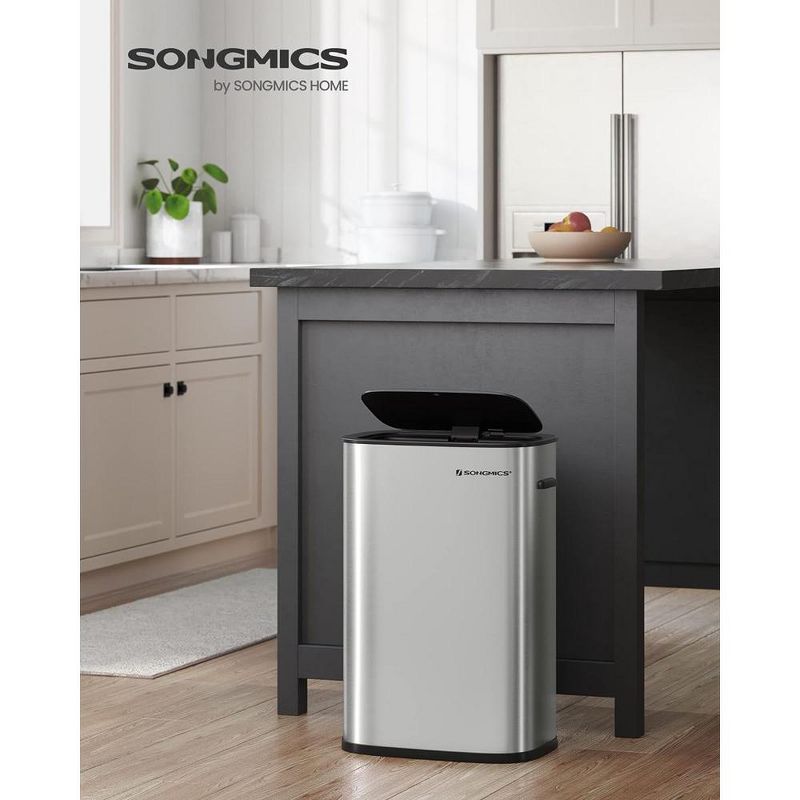 SONGMICS Motion Sensor Trash Can, 13 Gallon Automatic Garbage Can, Touchless Kitchen Trash Bin, 15 Trash Bags Included Silver, 3 of 5