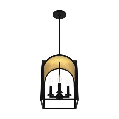 16" Gold and Natural Black Iron LED Lantern Pendant Light