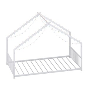 TopComfy Beds Twin size childrens bed frame with strips roof shaped iron frame bed No Box Spring Needed for Bedroom, White, 78.5"*40.94"*58.4" - 1 of 4