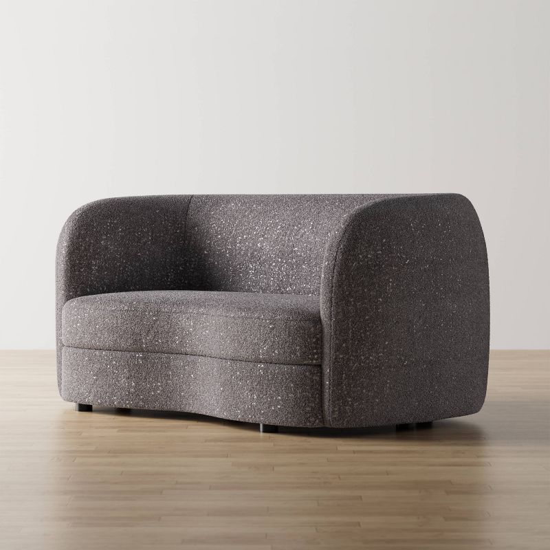 HOMES: Inside + Out 63.75&#34; Pinehush Boho Curved Boucle Fabric Loveseat with Pocket Coil Cushions, 3 of 12