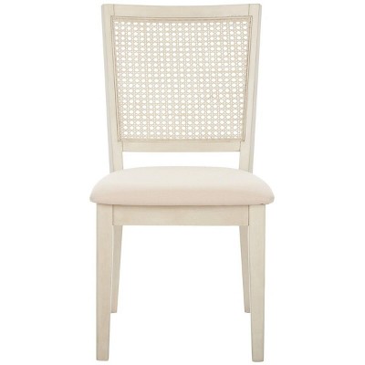 White Washed Wood Rattan Back Dining Chair Set
