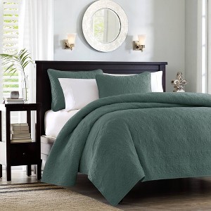 Madison Park 3pc King/California King Vancouver Reversible Quilt Set Dark Green - 1 of 4