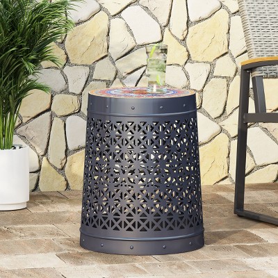 Sapphtopaz Outdoor End Table Modern Outdoor End Table Outdoor Side Table, Iron Patio Table Small Table for Backyard, Balcony, Porch