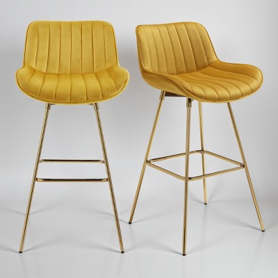 Art Leon Comfortable Velvet Swivel Barstool with Golden Legs, Set of 2
