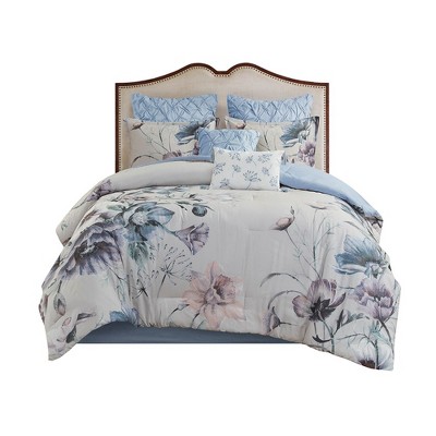 Cassandra Shabby Chic Queen Cotton Comforter Set in Soft Blue