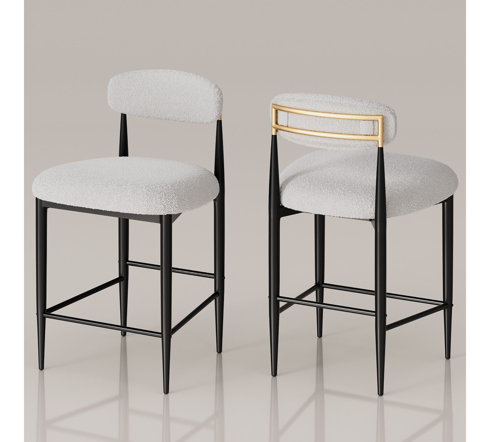 White Lamb's Wool-Like Boucle Fabric Armless Bar Stools Set of 2 with Mid-Century Modern Upholstered Seats for Cafe, Kitchen Island - Morden Fort