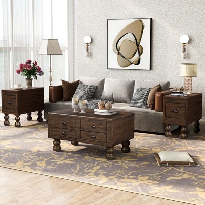 NicBex Modern Rectangular Wood Coffee Table with Storage Drawers,End Table with Rivet Decoration Legs,Center Table for Living Room