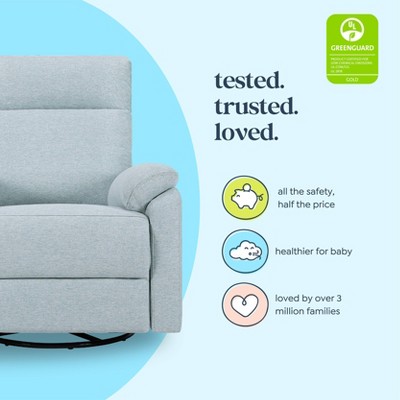 Heathered Blue Polyester Swivel Recliner with Straight Arms