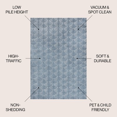 Navy and Cream Geometric Art Deco High-Low Area Rug 3x5