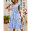 Women's Summer Casual Dresses Cap Ruffle Sleeveless V Neck Smocked Flowy Beach Sundress Belted Tiered Boho Maxi Dress - 2 of 4