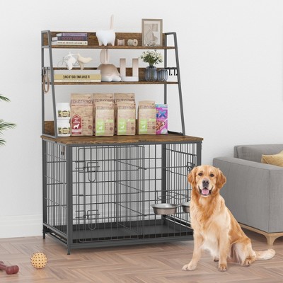 Furniture Dog Crate with Storage Shelves and Removable Tray