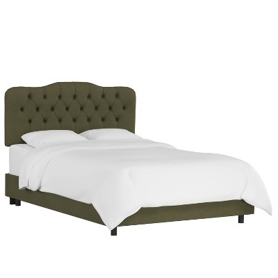 Queen Tufted Bed Velvet Loden - Skyline Furniture