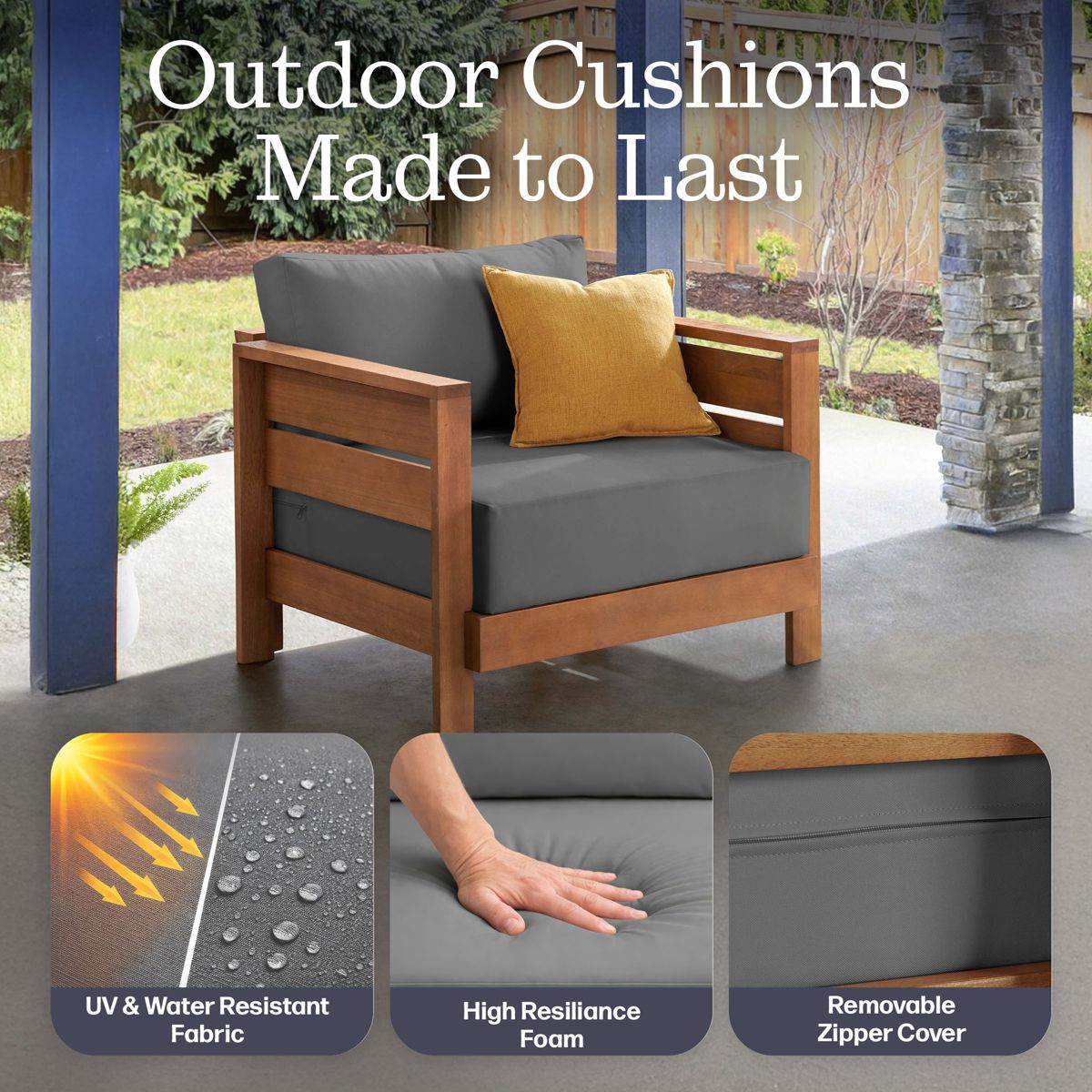 Alaterre Furniture Barton Outdoor Patio Chairs Set of 2 - Weather-Resistant Eucalyptus Wood Armchairs with Thick Cushions (Natural) - thumbnail 4