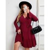 Coolmee Women's Plus Size Long Sleeve Wrap V Neck Tie Waist A Line Mini - 2 of 4